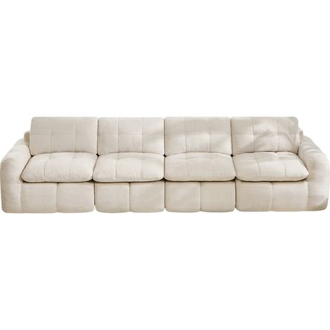 Modulares Sofa 4-Sitzer aus Chenille, Breite Tiefe Sitzfläche, Ohne Montage, Beige 334 x 97 x 68 cm (1/5)