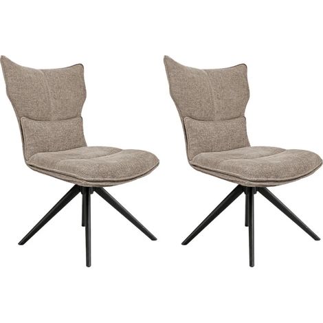 Lot 2 chaises rotatives 360° tissu taupe rembourrage ergonomique - PHIL (1/5)