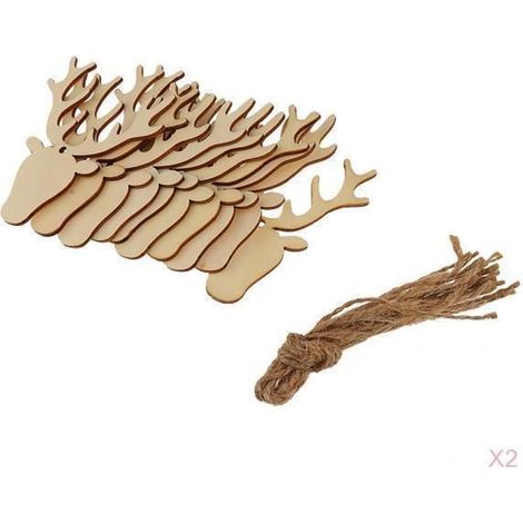 20 / Placer Les étiquettes Accrochantes En Bois Vierges De Tête De Cerf Avec Des Ornements De Noël De Ficelle (1/4)