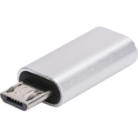 Adaptateur USB Type-C femelle vers micro-USB mâle pour téléphone portable, chargement et données (argenté)