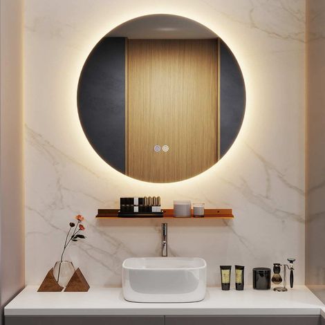 Miroir de salle de bain LED 60 cm avec lumière 3 couleurs et luminosité réglable, fonctions de dégivrage automatique, miroir de maquillage (1/5)