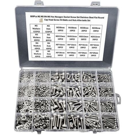 Vis 860pcs m2 m3 m4 m5 hexagone douille jeu de vis en acier inoxydable plat rond tête de tête kit de vis boulons et écrous allen boulons set (1/2)