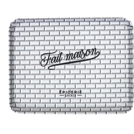 Plateau de service en plastique noir & blanc inscription "fait maison" (26x20cm) (1/3)
