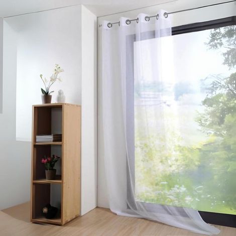Voilage grande largeur  - Effet lin Blanc 140x240 cm