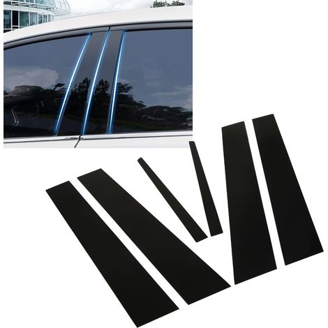 Set mit 6 4D-Fenstersäulen-Zierleistenaufklebern aus glänzend schwarzem Polycarbonat, Spiegelglanz, für Cadillac ATS Limousine 2014-2019 (1/5)