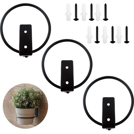 3 supporti da parete per vasi da fiori, anelli in metallo per vasi da fiori, vasi pieghevoli, per casa, giardino, balcone, neri, 10 cm/4 pollici (1/5)