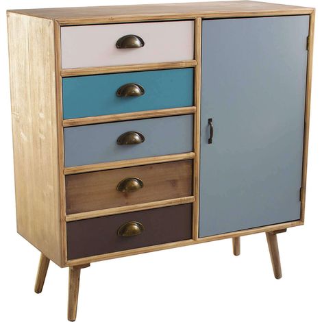 Mobiletto in legno con 5 cassetti colorati e 1 anta CALVIN