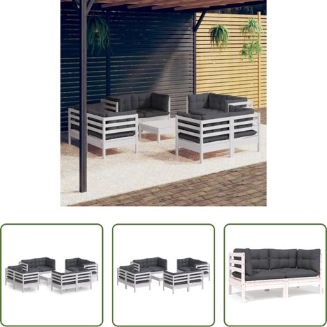 vidaXL Coussins -  Salon de jardin 9 pcs avec coussins anthracite bois de pin (1/5)