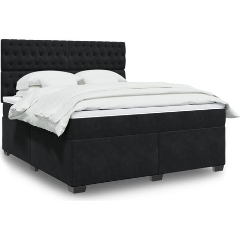 Cama box spring con colchón terciopelo negro 180x200 cm (1/5)