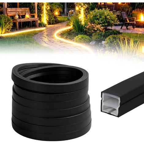 Profilé LED en silicone - Bande LED flexible - 12 x 12 mm - Étanche - Pour une répartition homogène de la lumière - Effet néon (sans bande LED, noir, 6 m) (1/5)