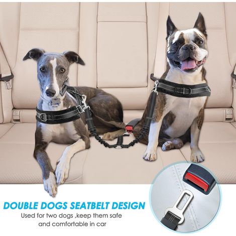 Ceinture de sécurité double pour chien, laisse élastique réglable pour deux chiens en voiture, attache de sécurité pour appuie-tête ou boucle de ceinture (1/5)