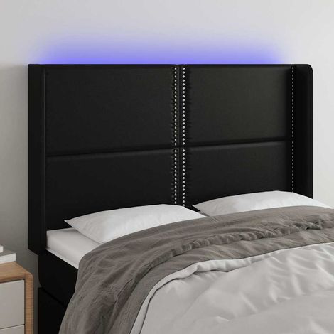 vidaXL Cabecero con LED cuero sintético negro 147x16x118/128 cm (1/5)
