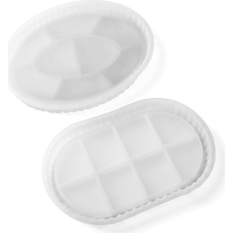 2 Pièces Moules en Silicone pour Plateau Ovale, forme allongée à bord ondulé, pour résine époxy béton plâtre DIY, dessous de verre rangement déco artisanat (1/5)