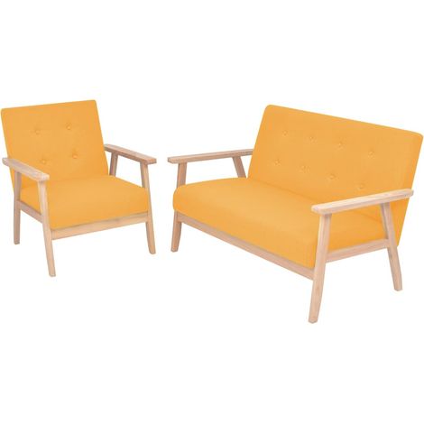 Sofa-Set 2-tlg. Stoff Gelb