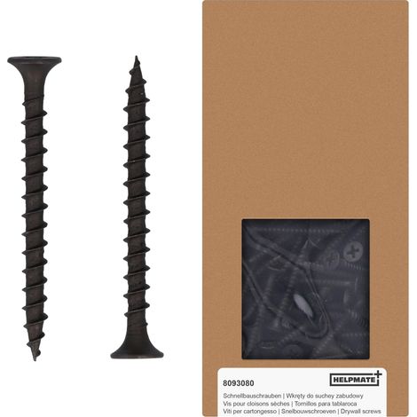 Vis placo à fixation rapide – 3,9x45 mm – Phosphatée PH2 – 400 pièces – à filetage grossier Bois – Vis a placo pour cloisons sèches et Tête en trompette – Profilés en U (1/5)