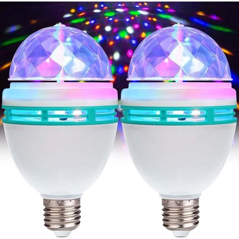 Lot de 2 lampes LED E27 3 W RVB Boule disco rotative fête Ampoule disco LED Décoration fête pour mariage, anniversaire, Noël (1/5)