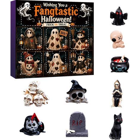 9-tägiger Halloween-Adventskalender, Überraschungsbox, Kürbisgeist aus Kunstharz, Dekoration mit Überraschungsloch, lustiges Geschenk, Stil E (1/3)