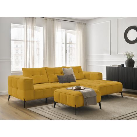BOBOCHIC - Canapé d'angle fixe ANIS tissu texturé avec pouf Angle droit  Jaune