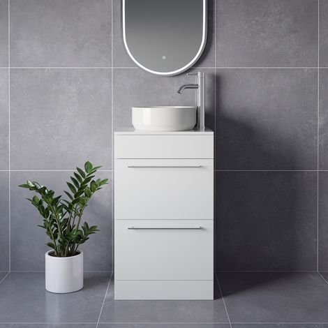 Napoli 390 Gloss White 500mm 2 Drawer Vanity Unit for Countertop Basins - 500mm - Chrome 320mm Handle