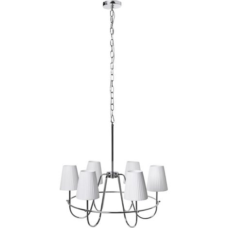 Lustre Moderne Traditionnel Abat-Jours en Tissu Base en Métal 6 Lumières Luminaire Salon Salle à Manger Argenté Yamethin