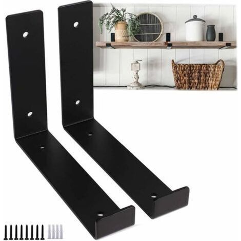 Console pour étagère 2 Pièces Supports D'étagère Noir 20cm - Équerre Garage Mural Résistants Support Flottant Industriels, DIY Meubles Décoration Murale en Métal, Équerre De Fixation avec Lèvre (1/5)