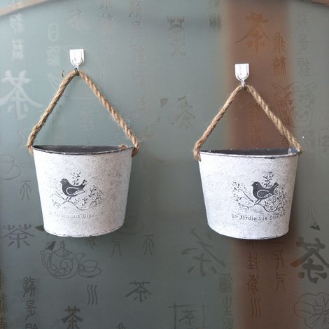 MOONSTARS Pots de plantes en métal demi-rond Tenture murale Pot de fleur Succulent Planter avec corde Mur Jardin Décoration de la maison (Blanc) (1/4)