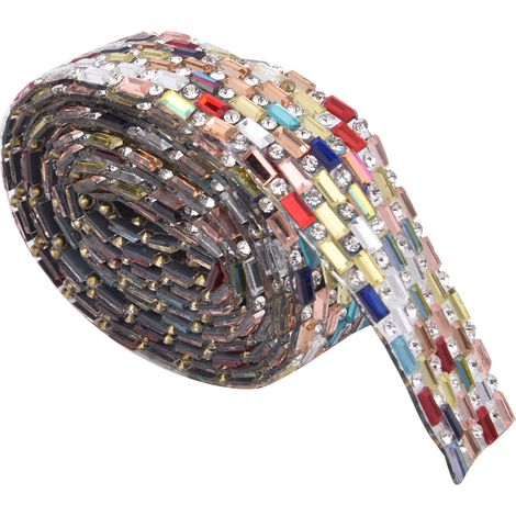 1 mètre Chaîne en strass cristal multicolore verre, ruban thermocollant pour robe de mariée décoration vêtements Style B (1/5)