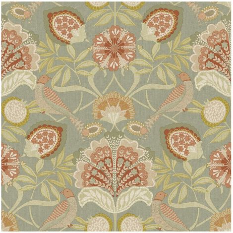 Persian Garden Wallpaper Sage Coral Cream Paste The Wall Vinyl Floral Birds (1/4)