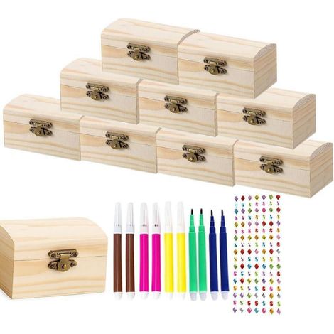 Coffres au trésor en bois lot de 10 avec serrure, mini boîtes de rangement pour décoration et artisanat (1/4)