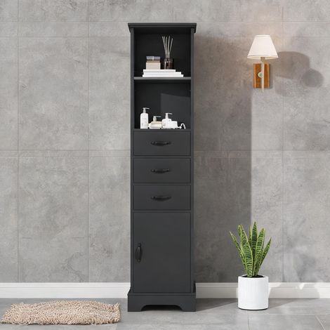 Meuble de rangement salle de bain en MDF laqué noir 3 tiroirs (1/5)