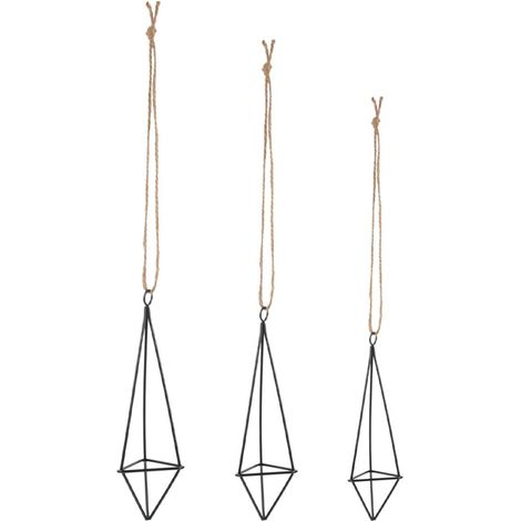 Support suspendu pour plantes aériennes DOITOOL en métal noir, lot de 3, corde chanvre (1/5)