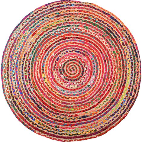 Aubry Gaspard – Tapis rond en jute et coton multicolore – Diamètre 120 cm – Tressé à la main pour un style unique – Parfait pour salon et chambre (1/3)