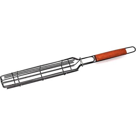 Panier à griller en bois avec ustensiles pour grillades en extérieur (poignée rouge) (1/5)