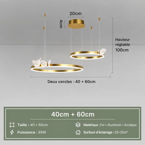 Suspension LED Design Papillon Moderne Luminaire Chambre Salon 40-60cm Lumière 3 Couleurs 1 kg – Livraison gratuite