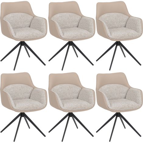 [NEUWERTIG] 6er-Set Esszimmerstuhl HHG-889, Küchenstuhl Drehstuhl Stuhl, drehbar Kunstleder Stoff Chenille (410 g/m²) beige (1/5)