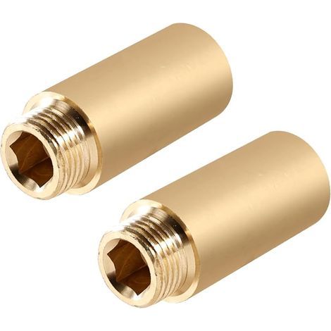 Lot de 2 rallonges de robinet en laiton - 1/2" x 50 mm - Rallonge filetée DN15 - 1/2" IG x 1/2" AG - 50 mm - Raccord d'extension en laiton - Rallonge de raccordement pour eau potable et installation (1/5)