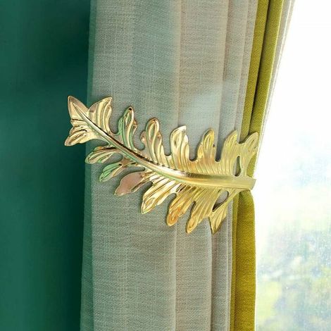 Curtain Tiebacks, Large Antique Leaf Design Curtain Holdbacks, U-Shaped Curtain Tieback Drape Support Back Fastener Metal Hook for Bedroom, Living Room - 1 Pair - Gold (1/5)