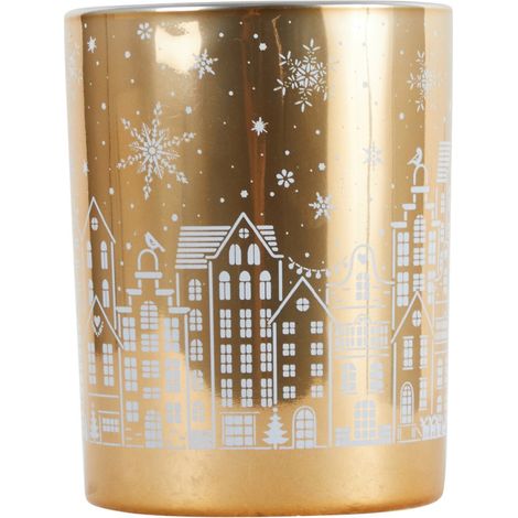 ARPIMEX Portacandela di Natale Decoro Paesaggio D 12,5 Cm H 10 Cm Gold