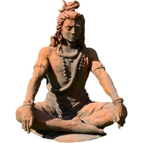 Jardinex – Statue bouddha Shiva assis 90 cm – Béton moulé avec patine demi rouille – Finition artisanale unique – Décoration jardin