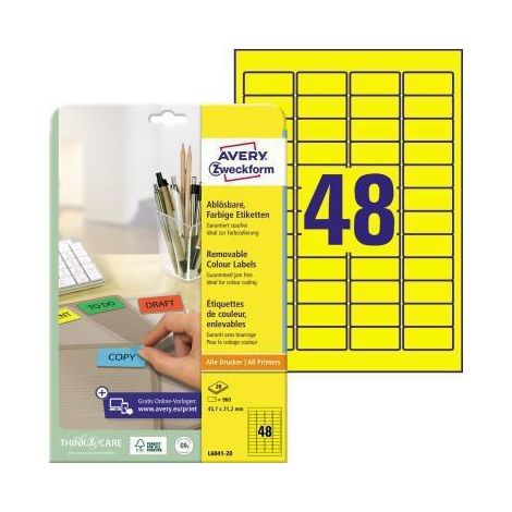 Avery Zweckform Etikett L6041-20 45,7x21,2mm gelb 960 St./Pack. (1/5)