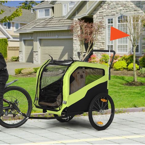 Remorque vélo 2-en-1 pour chien, buggy 3 roues, jusqu'à 30 kg, tissu Oxford vert, OKWISH (1/5)