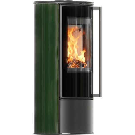 Freistehender Kaminofen ERIK 5,5 kW 150 cm, grüne Kachel, Stahlabdeckung, mit Türfeder (1/5)