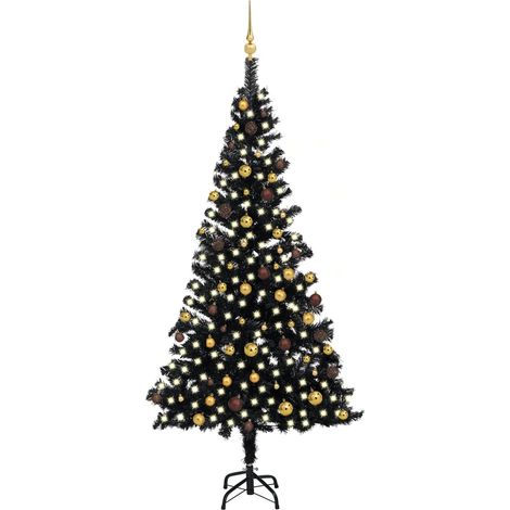 Árbol de Navidad artificial con luces LED y bolas de 240 cm PVC Negro (1/5)