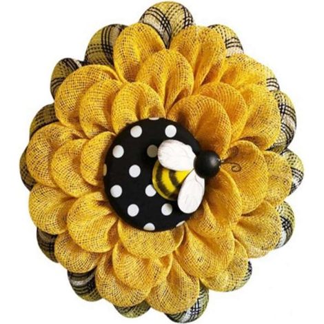 Couronne De Tournesol Artificielle - 33 X 33 X 4 Cm - En Plastique - Jaune - Pour Porte D'Entrée - 1 Pièce (1/5)