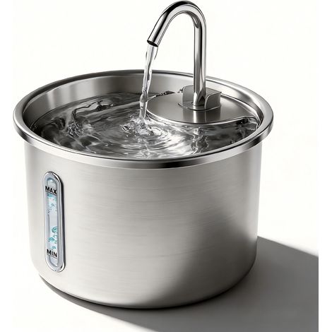 Fontaine à Eau pour Chat & Chien 3L en Acier Inoxydable 304|Couvercle + Réservoir 100% Inox|Alimentation Secteur|Débit Continu|Ultra Hygiénique|Couleur Argent (1/5)