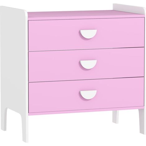 Commode enfant 3 tiroirs rose, meuble rangement chambre bébé, 60x40x60 cm, pour crèche et salle de jeux (1/5)