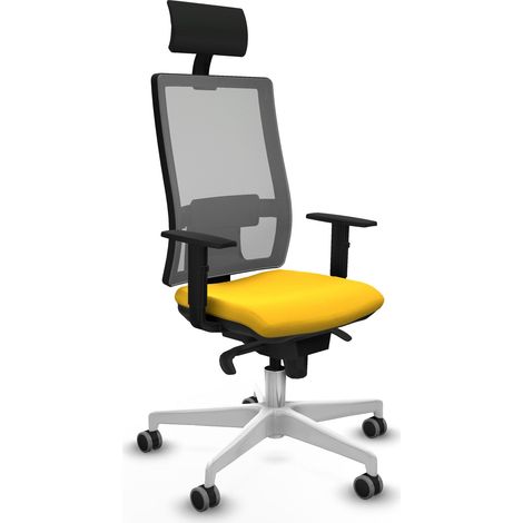 Horna sincro malla gris similpiel amarillo brazos 1D base blanca cabecero fijo ruedas 65mm engomadas (1/5)