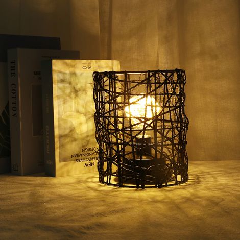 LED-Käfiglampe, dekorative Eisenleuchte fürs Schlafzimmer mit Leuchtmittel, Metall- und Baumwollkabel, 16 x 19 cm, warmweiß, 1 Stück (1/5)