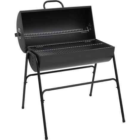 Barbecue à charbon de bois en acier – Baril avec 2 grilles, couvercle et cendrier amovible – Noir – 80 x 95 x 90 cm (1/5)