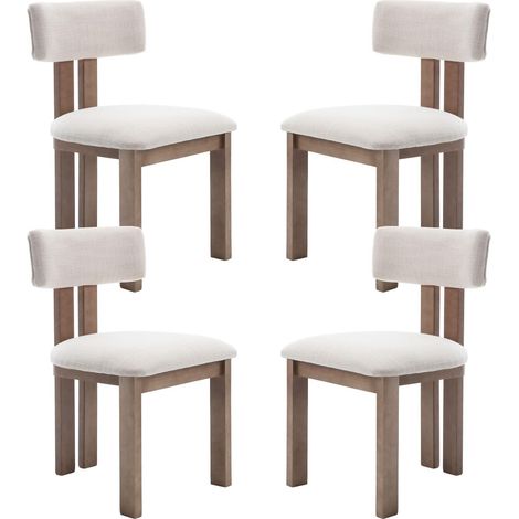 Wahson Dining Chairs Set of 4 in Linen Soft Padded Retro Rustic Kitchen Chairs with Wood Frame for Living Room Restaurant, Beige